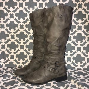 Grey wide calf boots